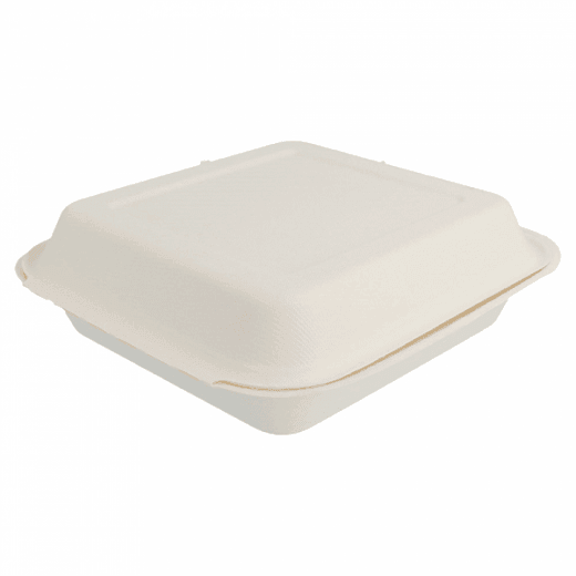 Coque 1 compartiment en cellulose naturelle fibre de canne à sucre  - Blanc - 20x20 cm- carton de 250 unités
