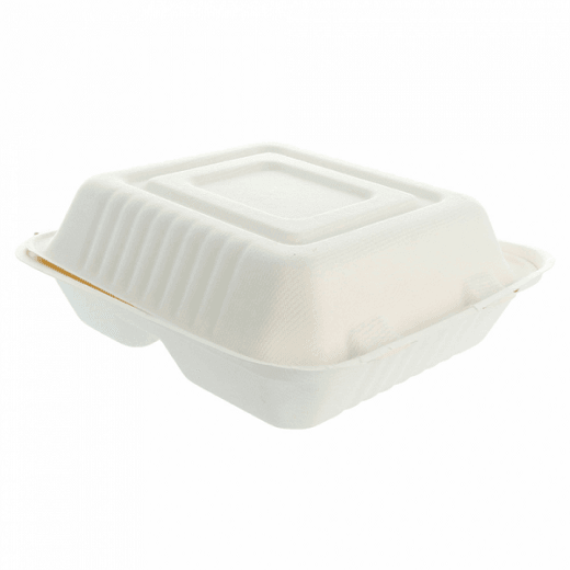 Coque 3 compartiments en cellulose naturelle fibre de canne à sucre  - Blanc - 20x20 cm- carton de 200 unités