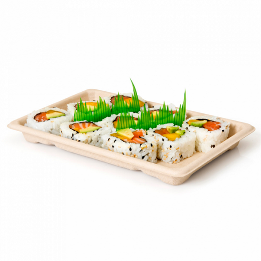 Sushi Box en cellulose naturelle fibre de canne à sucre  -Naturel - 21.3x13.3cm - carton de 800 unités