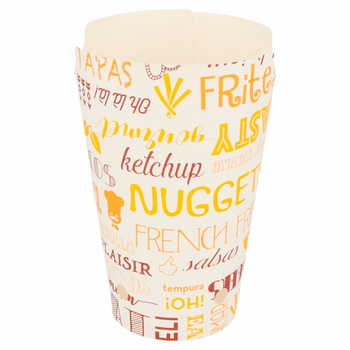 Gobelet à frites avec fermeture rabattable en carton Parole 480 ml - carton de 1000 unités