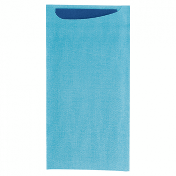 Sachet à couverts TURQUOISE et serviette soft BLEUE 33x40 cm - Carton de 250 unités