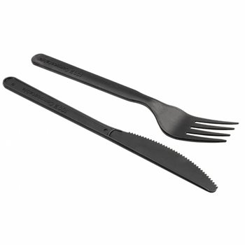 Set de 2 couverts compostables et biodégradables NOIRES en CPLA 18 cm et une serviette - carton de 500 unités
