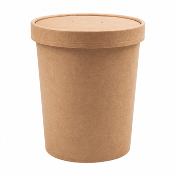 Récipient en carton double paroi avec couvercle KRAFT neutre 960 ml - carton de 250 unités