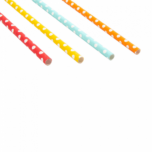 Paille droite couleur assortis à pois en PAPIER recyclable 0.6 x 21 cm - carton de 3000 pailles