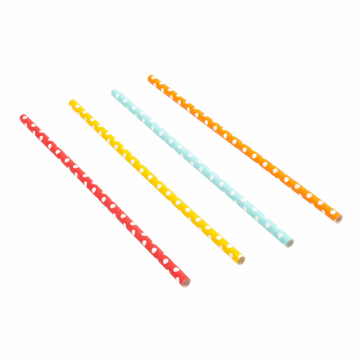 Paille droite couleur assortis à pois en PAPIER recyclable 0.6 x 21 cm - carton de 3000 pailles