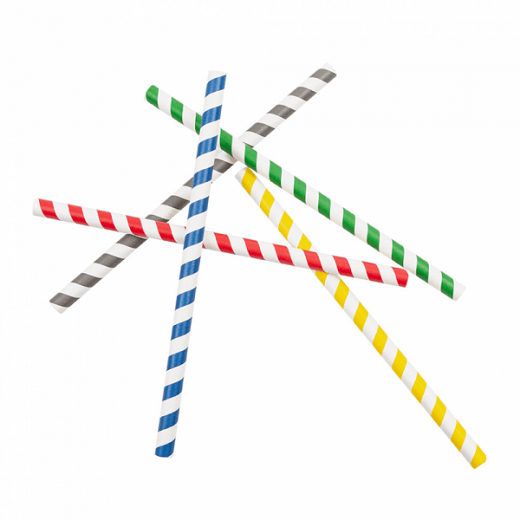 Paille droite couleurs assorties en PAPIER recyclable 1 x 21 cm - carton de 2400 pailles