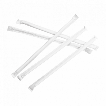 Paille droite en sachet individuel blanches en PAPIER recyclable 0.6 x 21 cm - carton de 3000 pailles
