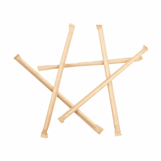Paille droite en sachet kraft individuel blanches en PAPIER recyclable 0.6 x 21 cm - carton de 3000 pailles