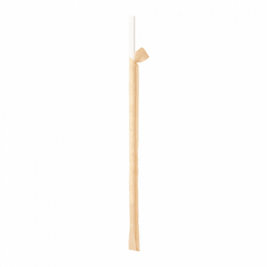 Paille droite en sachet kraft individuel blanches en PAPIER recyclable 0.6 x 21 cm - carton de 3000 pailles
