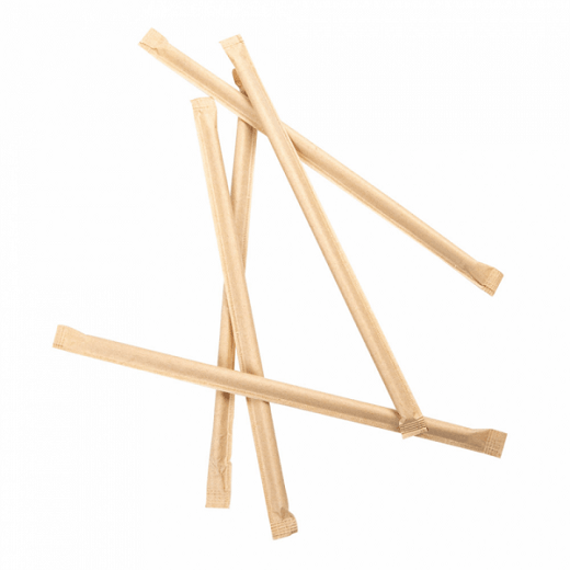Paille droite en sachet kraft individuel naturelles en PAPIER recyclable 0.6 x 21 cm - carton de 3000 pailles