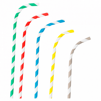 Paille flexible blanches en sachet individuel avec rayures en PAPIER recyclable 0.6 x 23 cm - pack de 250 pailles