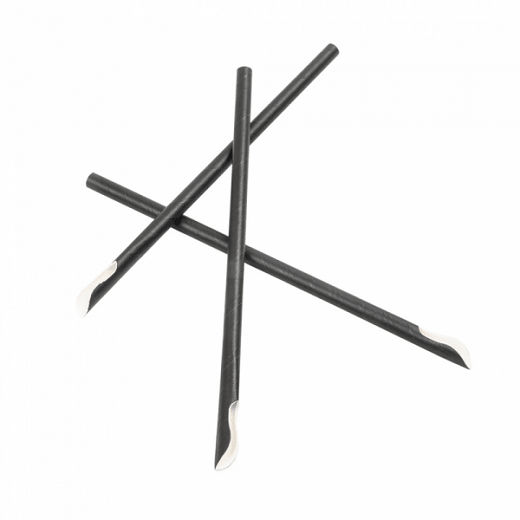 Paille cuillère en sachet individuel couleur noir en PAPIER recyclable 0.8 x 21 cm - pack de 100 pailles