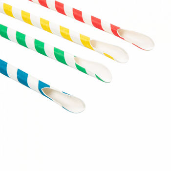 Paille cuillère couleur assortis en PAPIER recyclable 0.8 x 21 cm - pack de 100 pailles