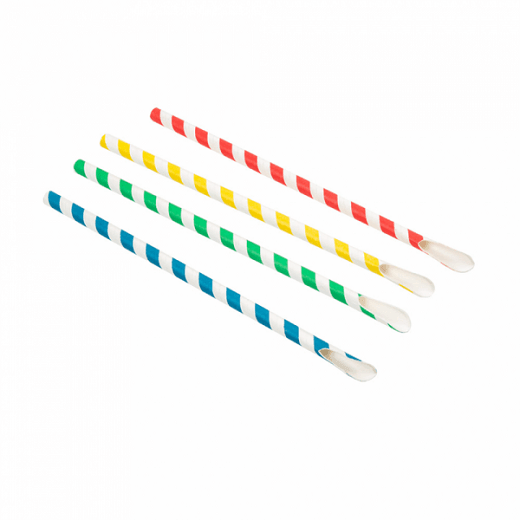 Paille cuillère couleur assortis en PAPIER recyclable 0.8 x 21 cm - pack de 100 pailles