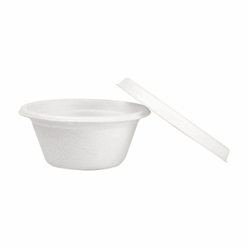 Pot à sauce avec couvercle en cellulose naturelle fibre de canne à sucre  - BLANC - 60 ml - carton de 1000 unités