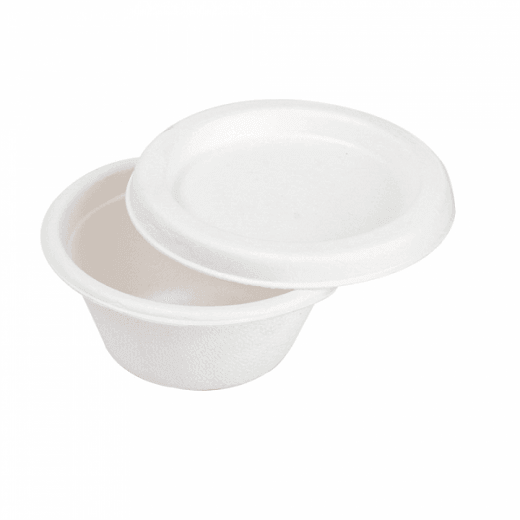 Pot à sauce avec couvercle en cellulose naturelle fibre de canne à sucre  - BLANC - 60 ml - carton de 1000 unités
