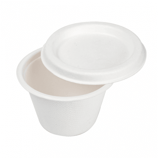 Pot à sauce avec couvercle en cellulose naturelle fibre de canne à sucre  - BLANC - 120 ml - carton de 800 unités
