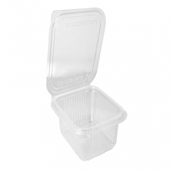 Saladier rectangulaire en PLA 500 ml avec couvercle à charnière - 13.1 x 12.5 x 5.6 cm - carton de 600 unités