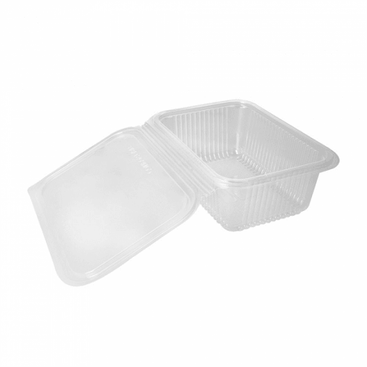 Saladier rectangulaire en PLA 1000 ml avec couvercle à charnière - 18.8 x 14.3 x 6,7 cm - carton de 400 unités