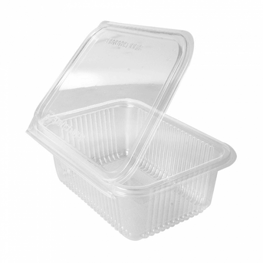 Saladier rectangulaire en PLA 1000 ml avec couvercle à charnière - 18.8 x 14.3 x 6,7 cm - carton de 400 unités
