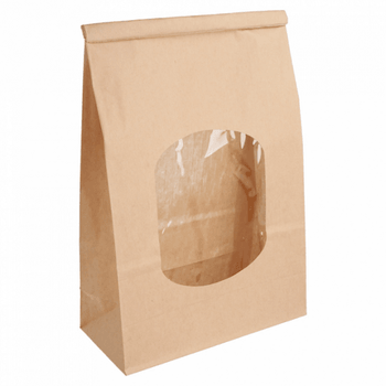 Sachet kraft SOS avec auto-fermeture et fenêtre 2.6 litres 15,5 + 7 x 24.2 cm - carton de 500 unités