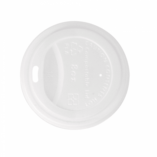 Couvercle écologique en CPLA BLANC pour gobelet a café 24 cl - carton de 1000 unités