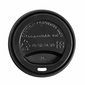 Couvercle écologique en CPLA NOIR pour gobelet a café 36 cl et 48 cl - carton de 1000 unités