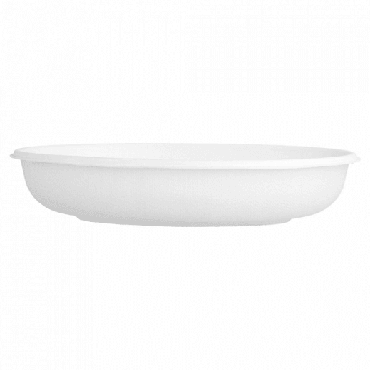 Assiette creuse ovale en cellulose naturelle fibre de canne à sucre - Blanc - 20 cm - carton de 300 unités