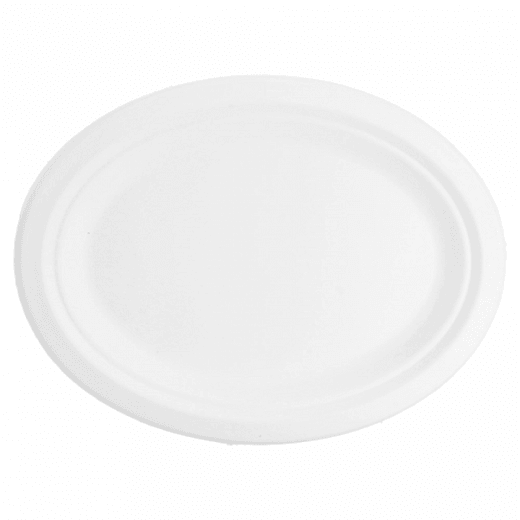 Assiette ovale en cellulose naturelle fibre de canne à sucre - Blanc - 26.3x19.9x2 cm - carton de 600 unités