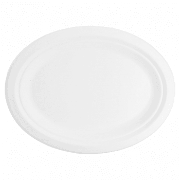 Assiette ovale en cellulose naturelle fibre de canne à sucre - Blanc - 26.3x19.9x2 cm - carton de 600 unités