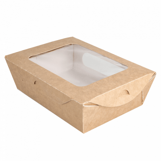 Boite salade en carton avec fenêtre 700 ml - 16 x 12 x 5 cm - carton de 200 unités