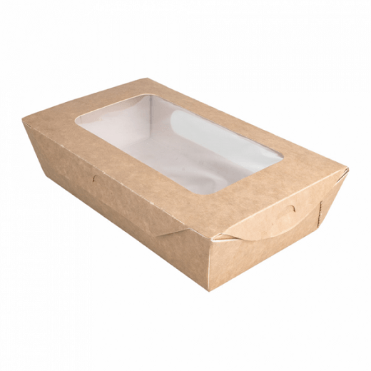Boite salade en carton avec fenêtre 900 ml - 20 x 12 x 5 cm - carton de 200 unités