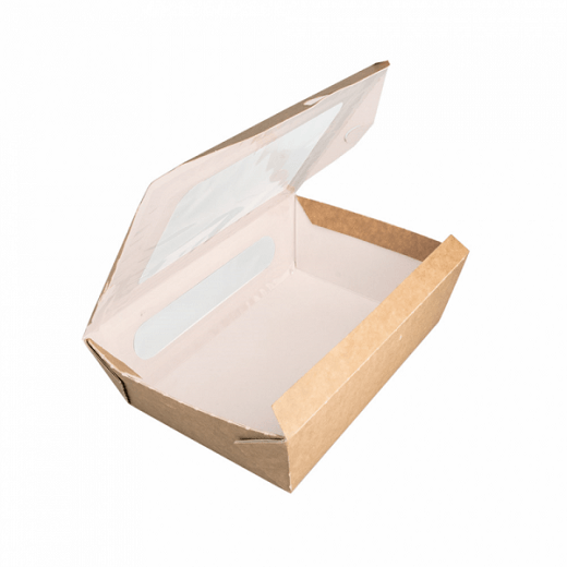 Boite salade en carton avec fenêtre 1200 ml - 20.4 x 14.2 x 5 cm - carton de 200 unités
