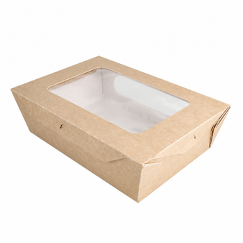 Boite salade en carton avec fenêtre 1200 ml - 20.4 x 14.2 x 5 cm - carton de 200 unités
