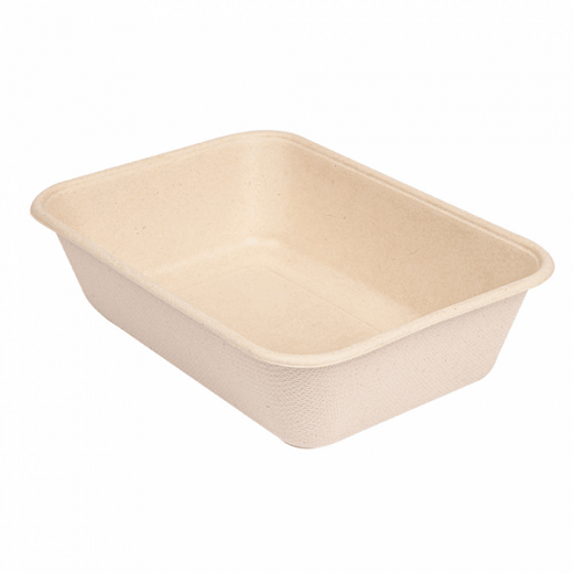 Boîte repas à emporter avec couvercle en cellulose naturelle fibre de canne à sucre  -Naturel - 19.3x13.5 cm- carton de 400 unités