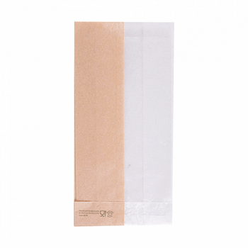 Sachet Kraft avec fenêtre latérale transparente biodégradable 9+5.5x18 cm  - pack de 250 unités