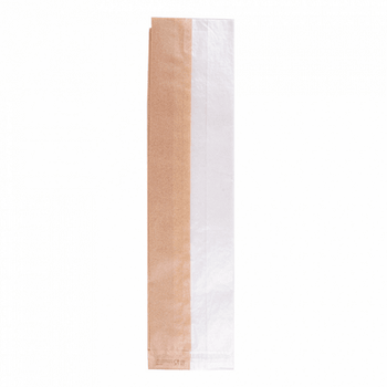 Sachet Kraft avec fenêtre latérale transparente biodégradable 9+5.5x38 cm  - pack de 250 unités