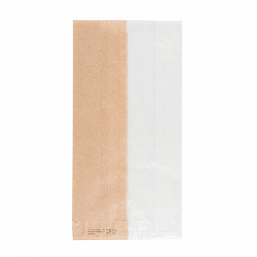 Sachet Kraft avec fenêtre latérale transparente biodégradable 12+6x23 cm  - pack de 250 unités