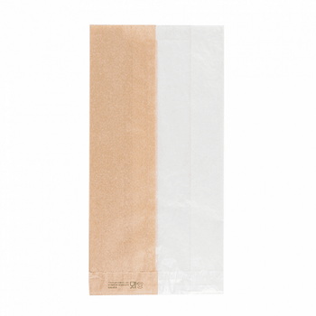 Sachet Kraft avec fenêtre latérale transparente biodégradable 12+6x23 cm  - pack de 250 unités
