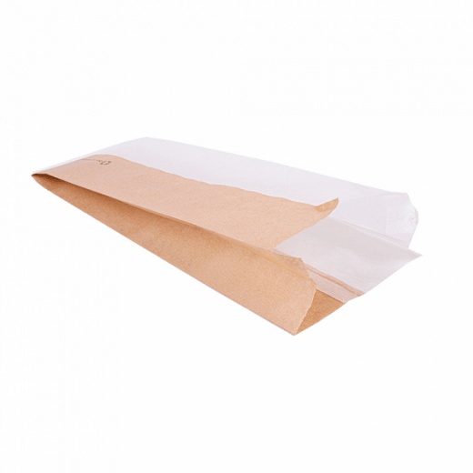 Sachet Kraft avec fenêtre latérale transparente biodégradable 12+6x30 cm  - pack de 250 unités