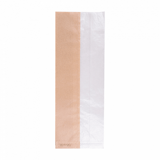 Sachet Kraft avec fenêtre latérale transparente biodégradable 14+8x38 cm - pack de 250 unités