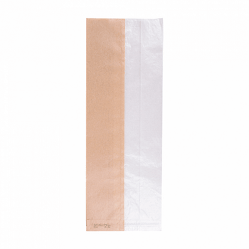 Sachet Kraft avec fenêtre latérale transparente biodégradable 14+8x38 cm - pack de 250 unités