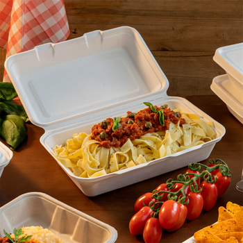 Coque 1 compartiment 1000 ml en cellulose naturelle fibre de canne à sucre  -Blanc - 16x24 cm- carton de 400 unités