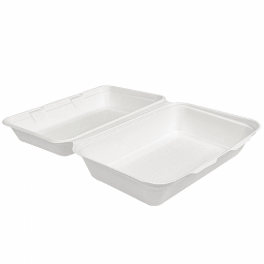 Coque 1 compartiment 1000 ml en cellulose naturelle fibre de canne à sucre  -Blanc - 16x24 cm- carton de 400 unités