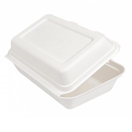 Coque 1 compartiment 1000 ml en cellulose naturelle fibre de canne à sucre  -Blanc - 16x24 cm- carton de 400 unités