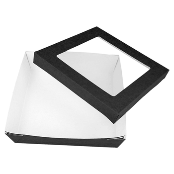 Boite salade 750 ml en carton NOIR avec base étanche et couvercle fenêtre antibuée - 14x14x5 cm - carton de 250 unités