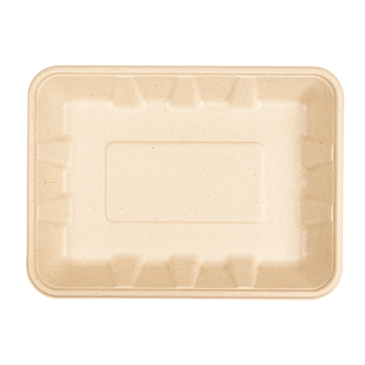 Plateau 700 ml en cellulose naturelle fibre de canne à sucre  - Naturel - 23.7x17.3x3 cm- carton de 400 unités