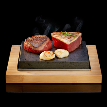 Pierre volcanique avec Planche en bois - 27 x 25 cm - Lot de 4 unités