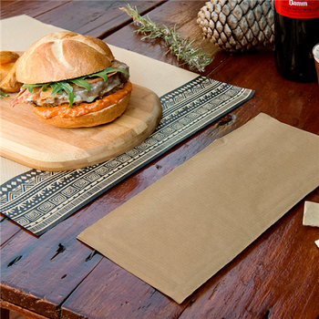 Sachet couverts fermé kraft avec serviette recyclée 40x32 cm 1/8 - carton de 300 unités
