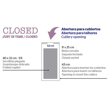 Sachet couverts fermé KRAFT 11x25 cm avec serviette BLANCHE 40x32 cm 1/8 - carton de 300 unités